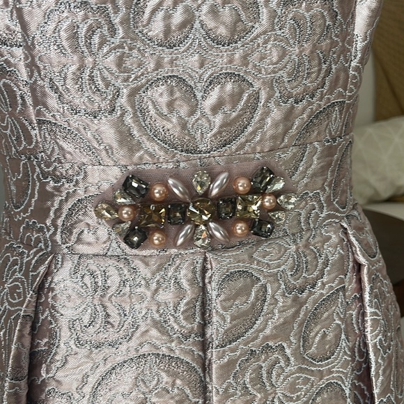 Eliza J Metallic Embellished Jacquard Occasion Event Blush Pink Dress Size8 - Picture 6 of 15